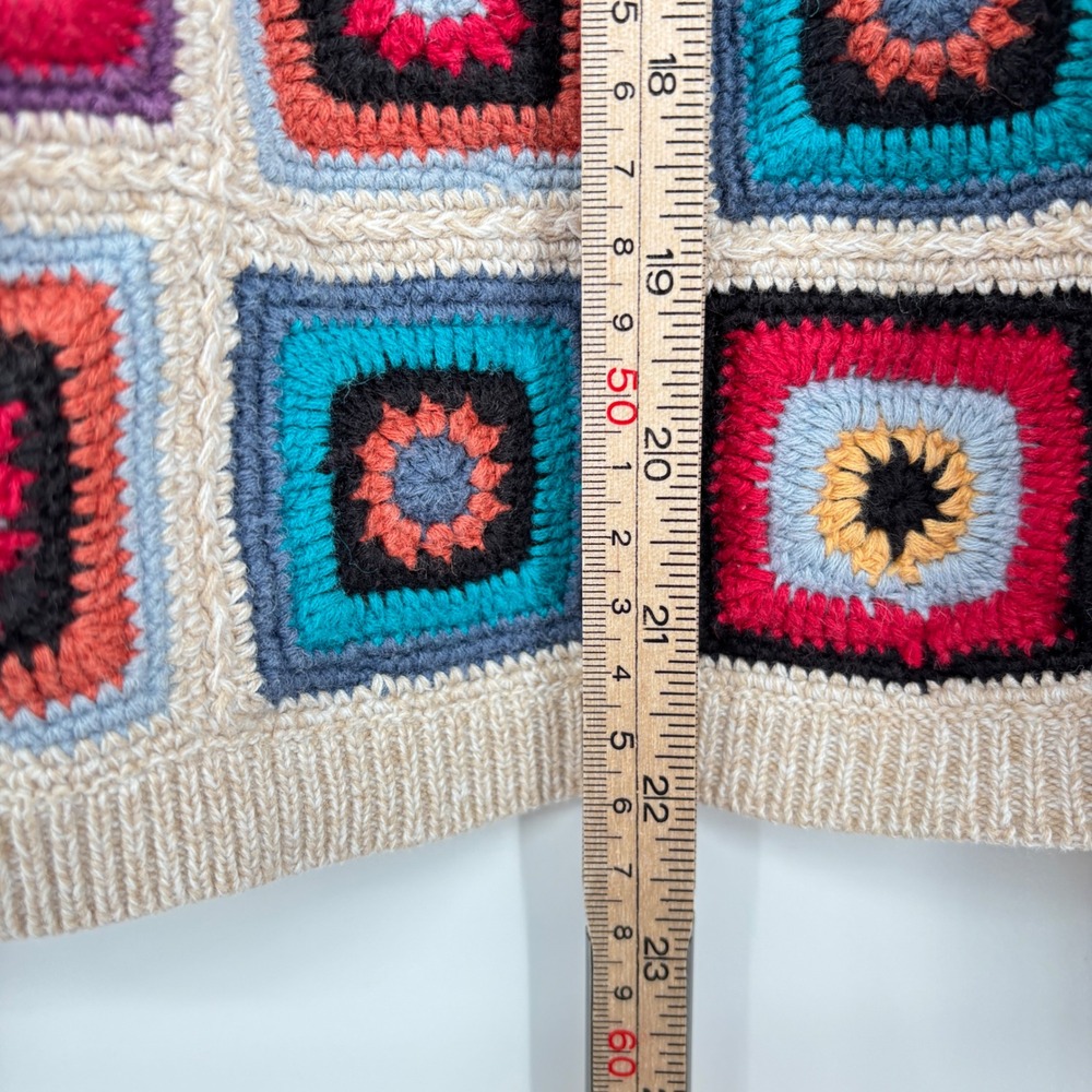 Alfred Dunner Petite Granny Square Crochet Cardigan Sweater Beige Sz PL - Picture 11 of 12